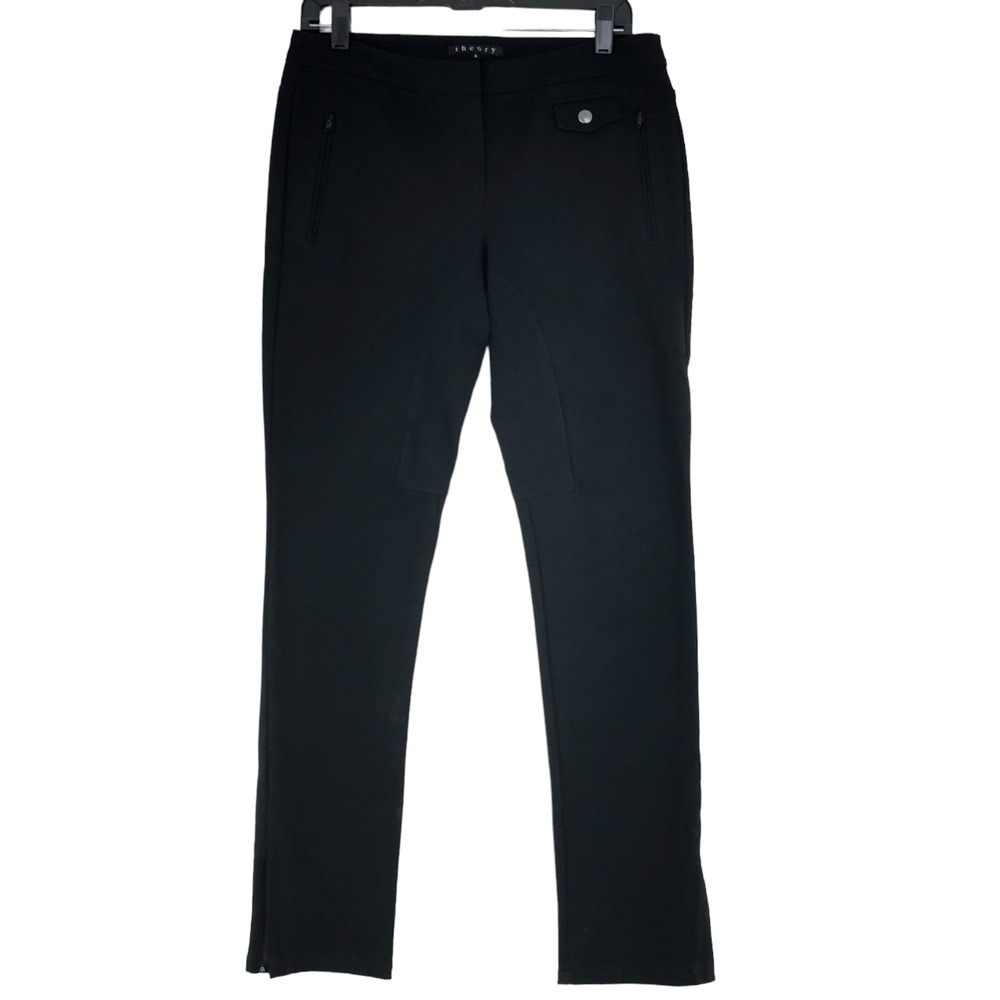 Theory Womens Size 8 Dress Pants Black Viscose Stretch Split Hem USA Made